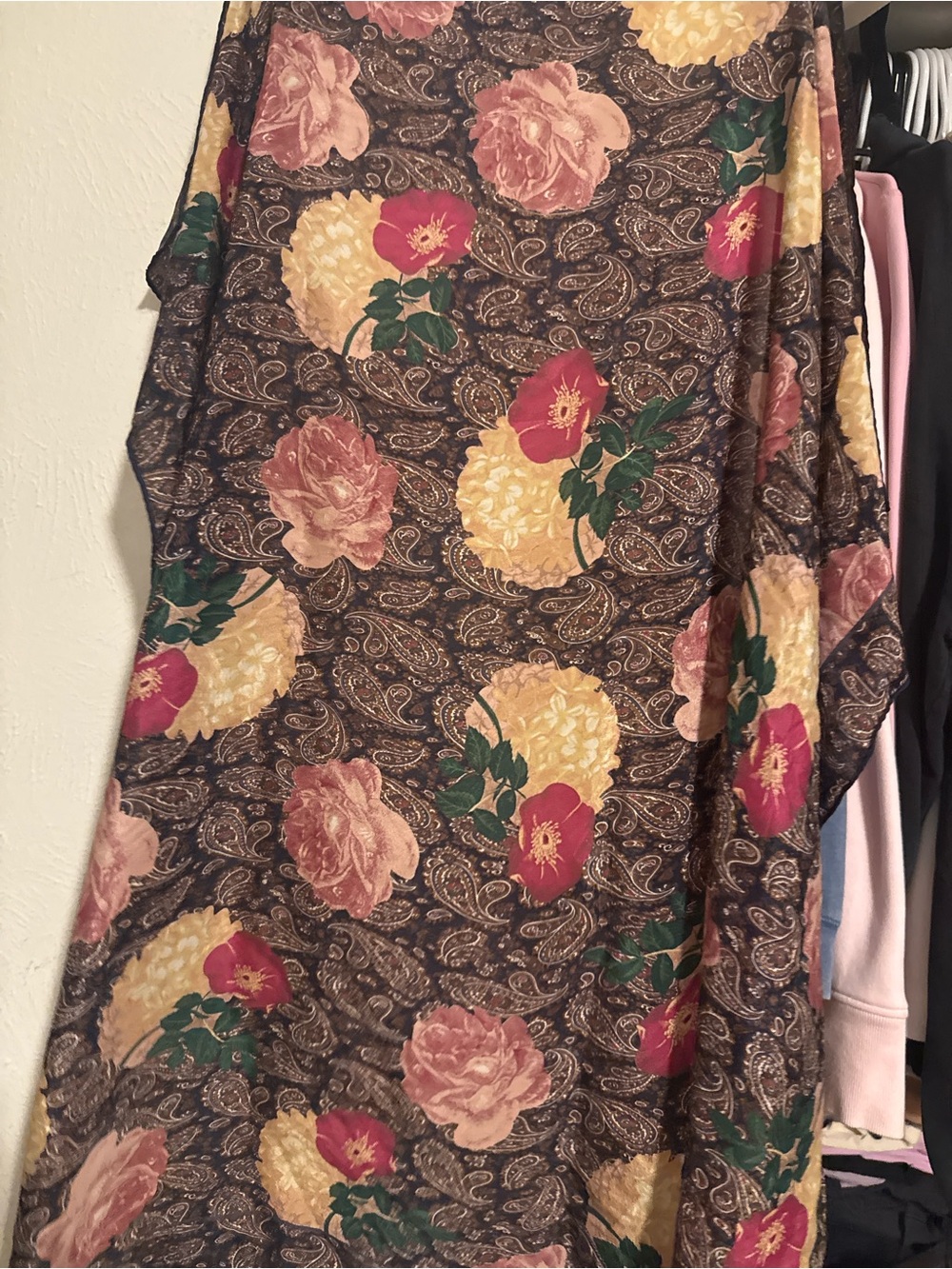 Floral Print Women's scarf in Brown with Yellow & Pink Flowers